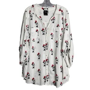 Torrid Madison Disney Minnie Mouse White Challis Button Front Top Womens 4X